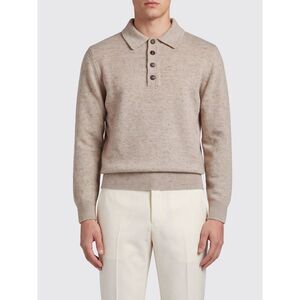 Eleventy Men Long-Sleeved Knitted Wool Polo Shirt Eleventy With Ribbed Collar